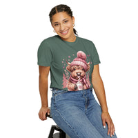 Cozy Highland Cow, Winter Coffee Mug & Scarf - Comfort Colors | Trendy Women's T-Shirt. Direct to Garment. Printed & Shipped in the USA. Unisex Sizes.