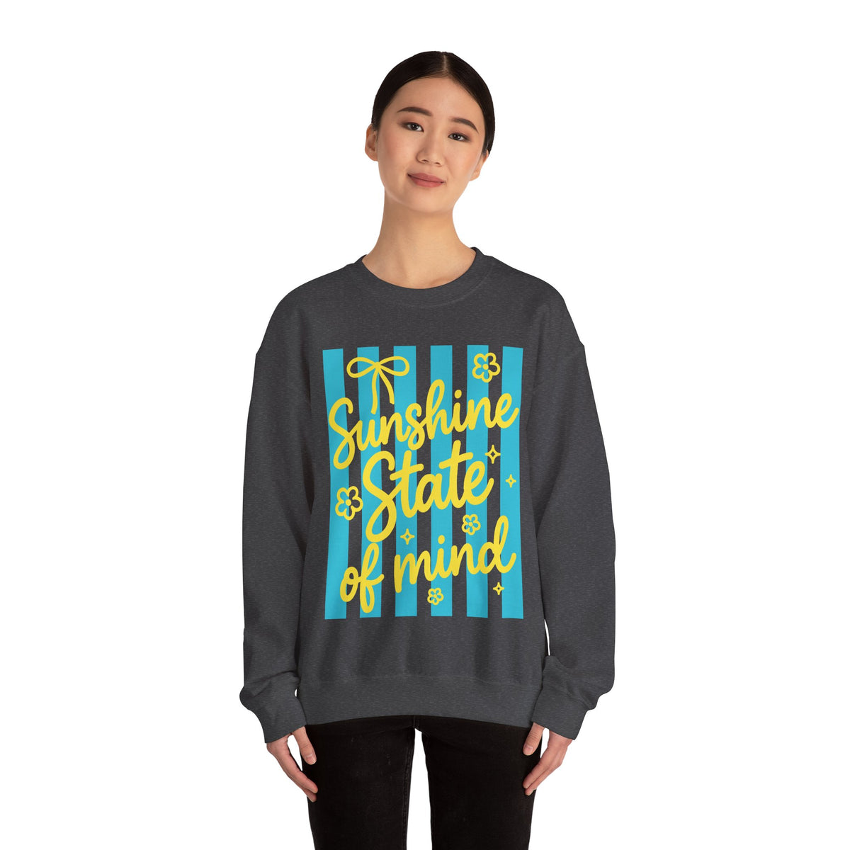 Sunshine State of Mind – Gildan Heavy Blend | Trendy Women’s Soft Sweatshirt. Direct to Garment. Printed & Shipped in the USA. Unisex Sizes.