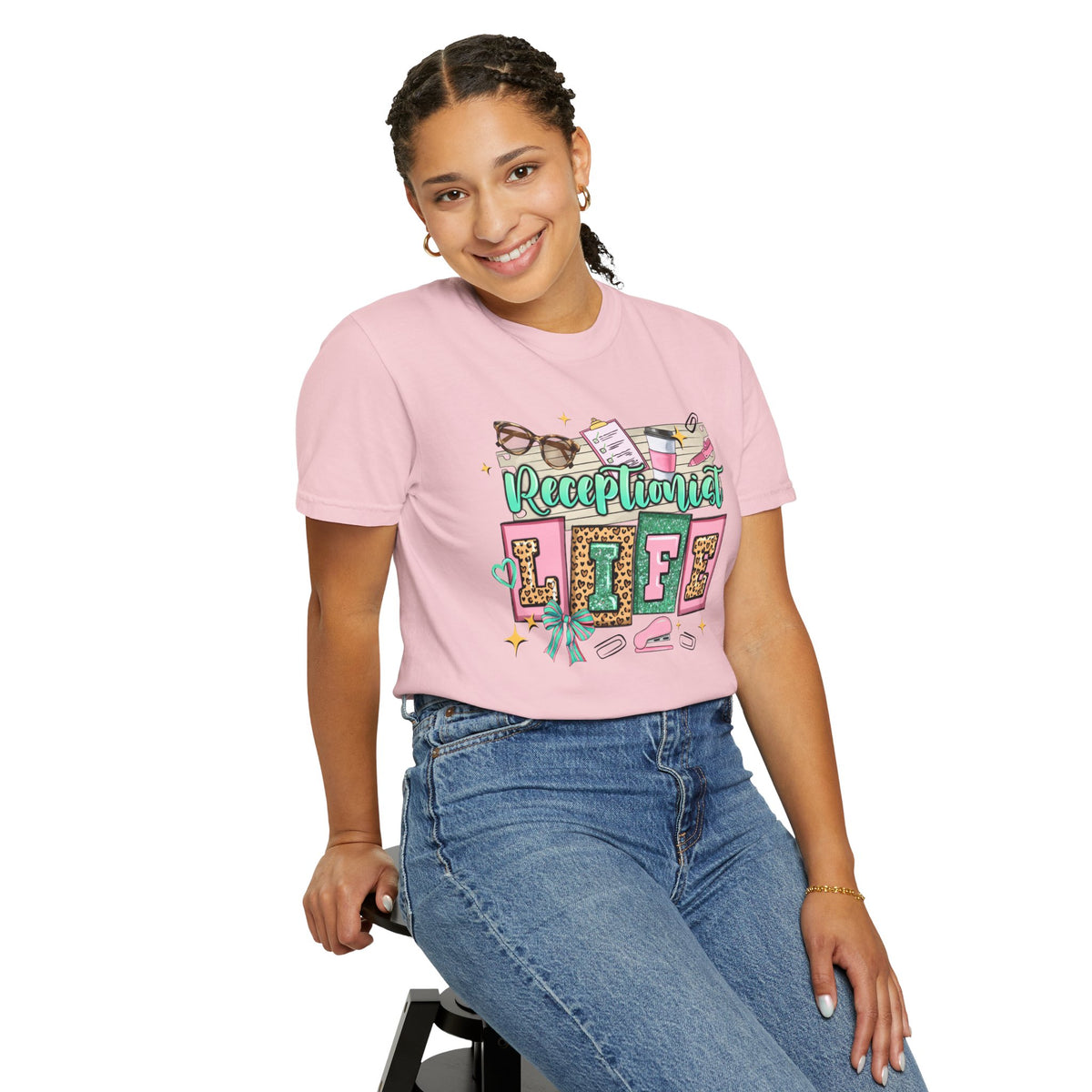 Receptionist Life - Comfort Colors | Trendy Women's T-Shirt. Direct to Garment. Printed & Shipped in the USA. Unisex Sizes.