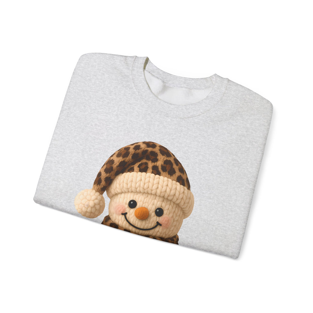 Cute Leopard Faux Knit Snowman Winter – Gildan Heavy Blend | Trendy Women’s Soft Sweatshirt. Direct to Garment. Printed & Shipped in the USA. Unisex Sizes.