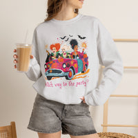 Witch Way to the Party? – Gildan Heavy Blend | Trendy Women’s Soft Sweatshirt. Direct to Garment. Printed & Shipped in the USA. Unisex Sizes.