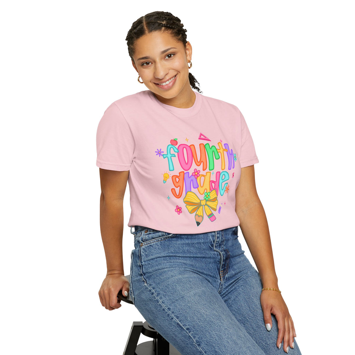 Coquette Fourth Grade Pencil Bow - Comfort Colors | Trendy Women's T-Shirt. Direct to Garment. Printed & Shipped in the USA. Unisex Sizes.