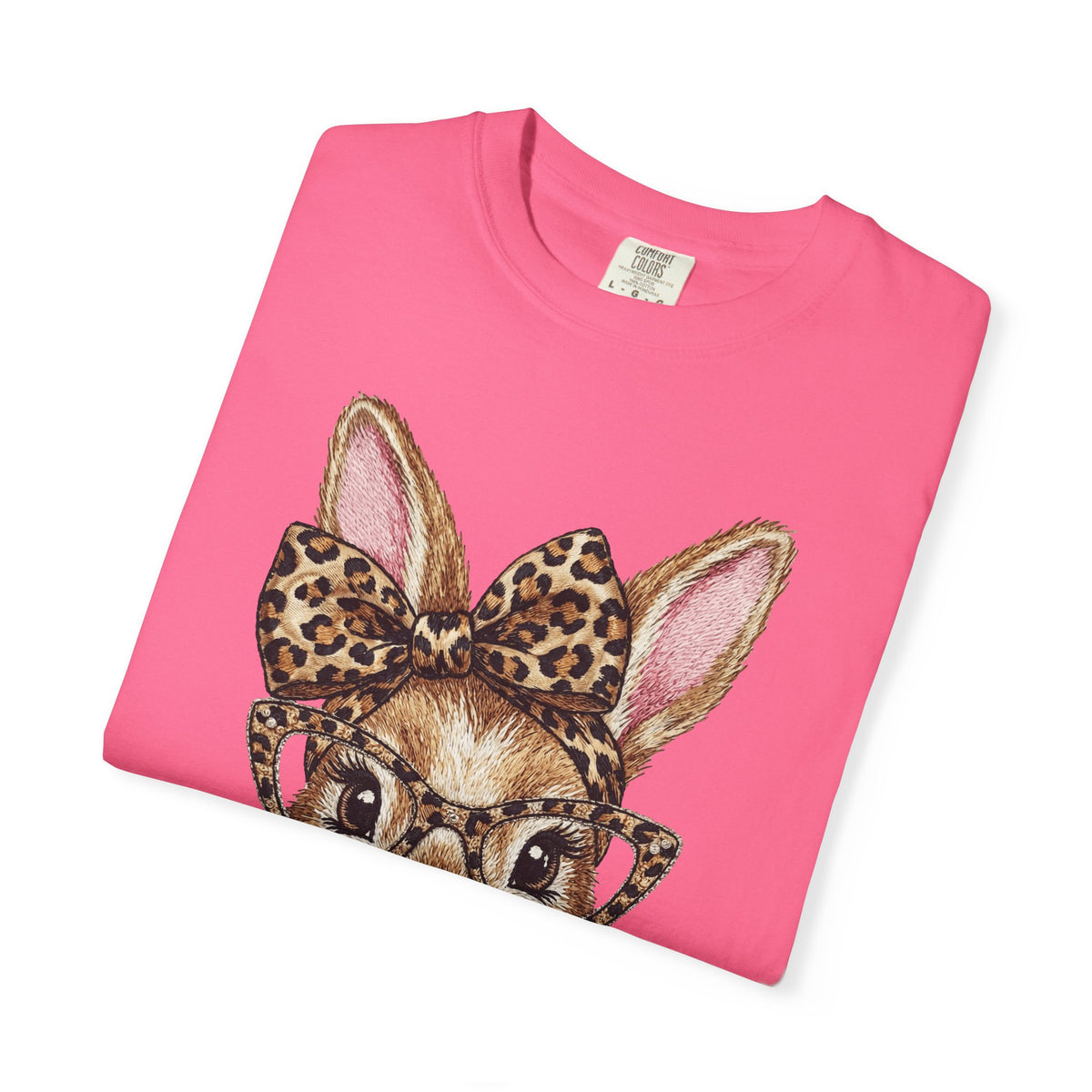 Bunny with Leopard Bow and Glasses - Comfort Colors | Trendy Women's T-Shirt. Direct to Garment. Printed & Shipped in the USA. Unisex Sizes.