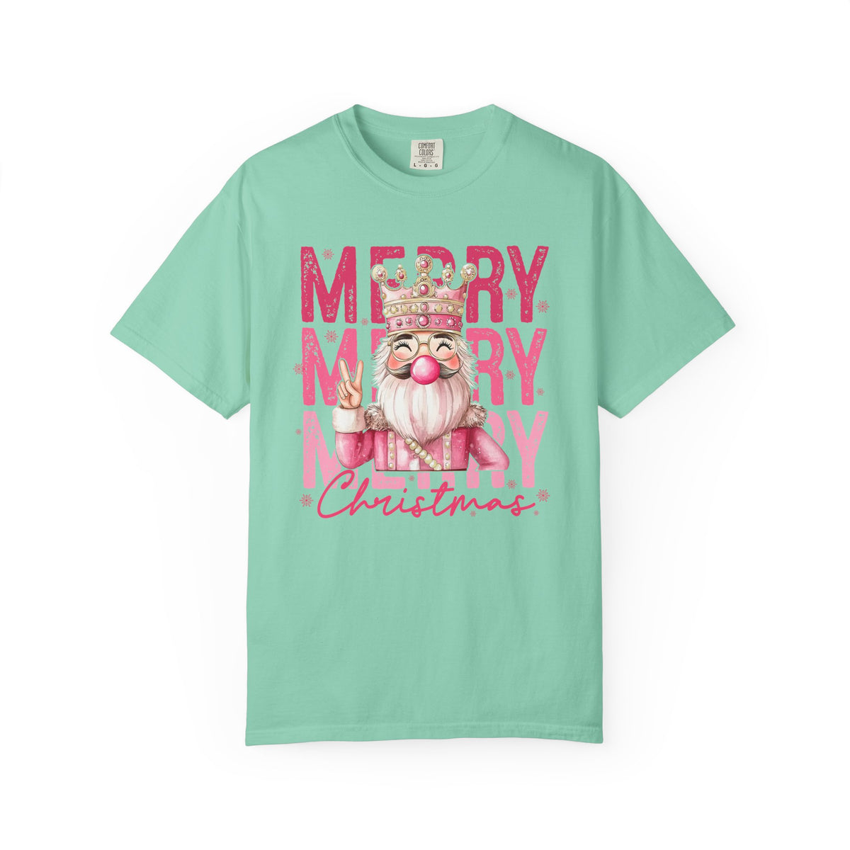 Merry Christmas — Cute Pink Bubblegum Nutcracker  - Comfort Colors | Trendy Women's T-Shirt. Direct to Garment. Printed & Shipped in the USA. Unisex Sizes.