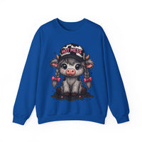 Cute Highland Cow 'Hot Mess' In Braids – Gildan Heavy Blend | Trendy Women’s Soft Sweatshirt. Direct to Garment. Printed & Shipped in the USA. Unisex Sizes.