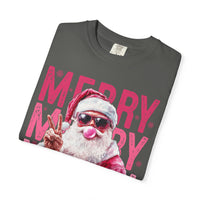 Pink Merry Christmas Bubblegum Santa - Comfort Colors | Trendy Women's T-Shirt. Direct to Garment. Printed & Shipped in the USA. Unisex Sizes.
