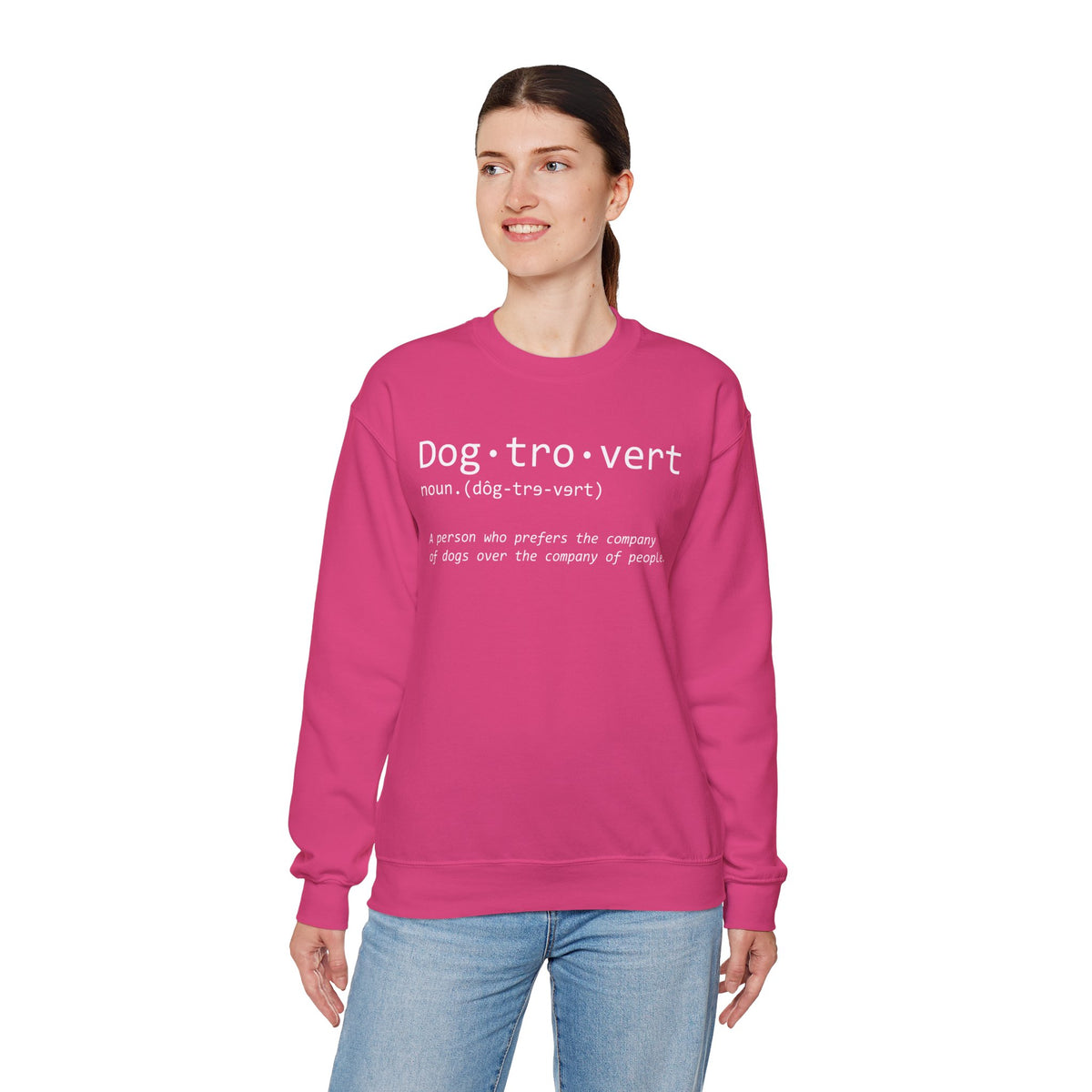 Dogtrovert Typography. Dog Lover – Gildan Heavy Blend | Trendy Men's and Women’s Soft Sweatshirt. Direct to Garment. Printed & Shipped in the USA. Unisex Sizes.