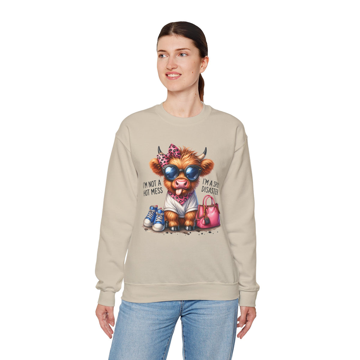 I’m Not a Hot Mess, I’m a Spicy Disaster – Gildan Heavy Blend | Trendy Women’s Soft Sweatshirt. Direct to Garment. Printed & Shipped in the USA. Unisex Sizes.