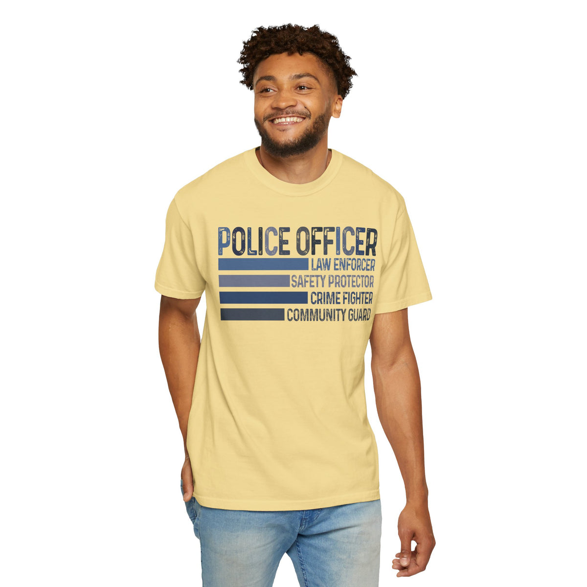 Police Officer - Description - Comfort Colors | Trendy Men's and Women's T-Shirt. Direct to Garment. Printed & Shipped in the USA. Unisex Sizes.