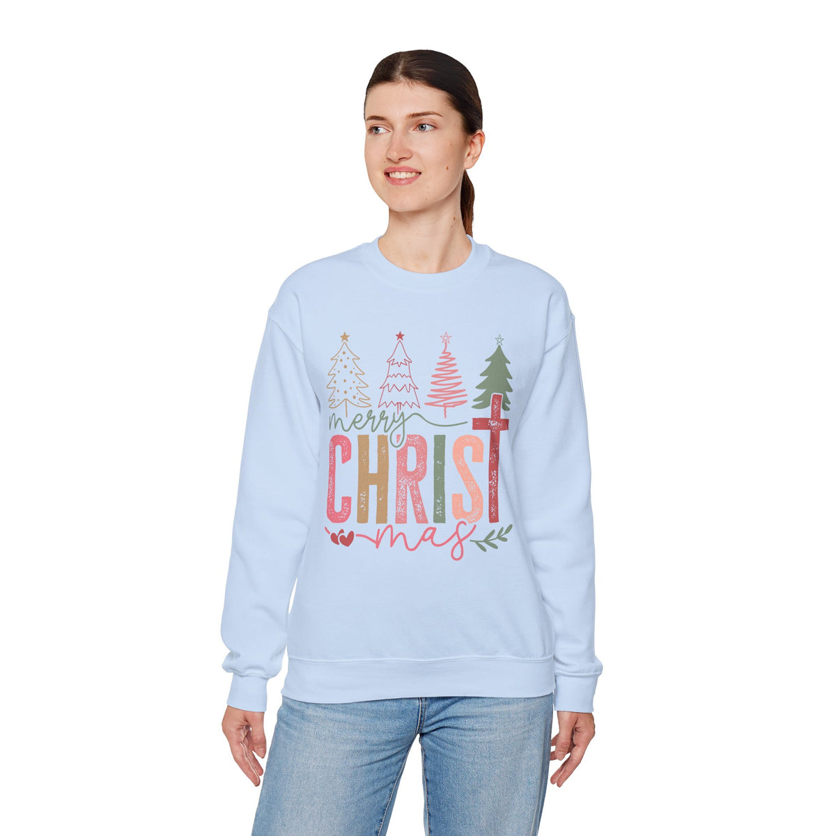Merry ChrisTmas Christian Faith Graphic – Gildan Heavy Blend | Trendy Women’s Soft Sweatshirt. Direct to Garment. Printed & Shipped in the USA. Unisex Sizes.
