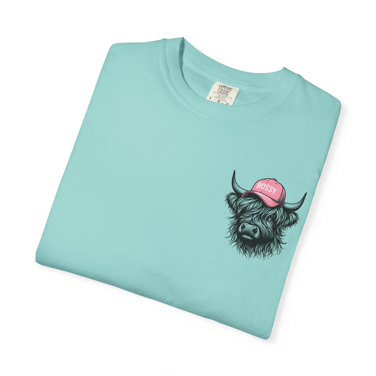 Head Heffa Highland Cow, Front & Back Print - Comfort Colors | Trendy Women's T-Shirt. Direct to Garment. Printed & Shipped in the USA. Unisex Sizes.