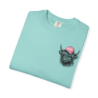Head Heffa Highland Cow, Front & Back Print - Comfort Colors | Trendy Women's T-Shirt. Direct to Garment. Printed & Shipped in the USA. Unisex Sizes.