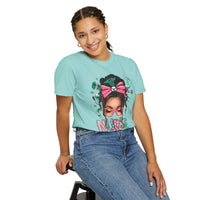 Nurse Life Messy Bun, Cute Stethoscope & Syringe - Comfort Colors | Trendy Women's T-Shirt. Direct to Garment. Printed & Shipped in the USA. Unisex Sizes.