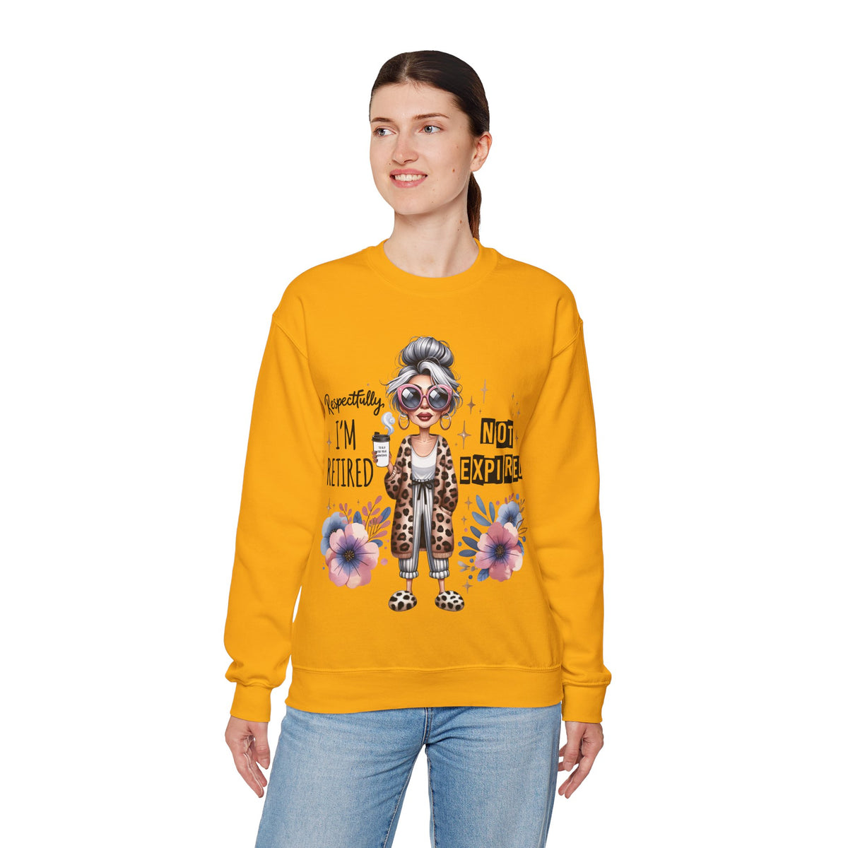 Retired Not Expired Crewneck Sweatshirt — Funny Retro Grandma Graphic