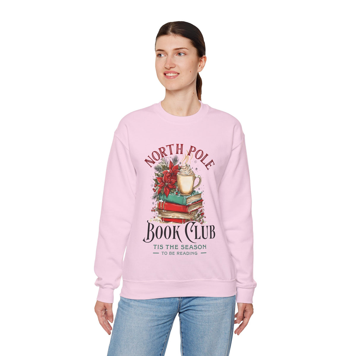 North Pole Book Club – Gildan Heavy Blend | Trendy Women’s Soft Sweatshirt. Direct to Garment. Printed & Shipped in the USA. Unisex Sizes.