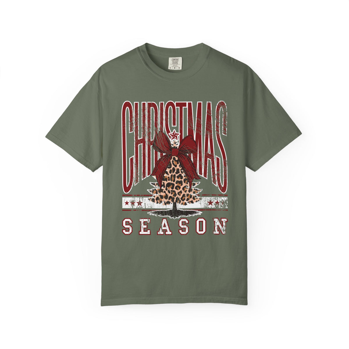 Christmas Season Leopard Tree  - Comfort Colors | Trendy Women's T-Shirt. Direct to Garment. Printed & Shipped in the USA. Unisex Sizes.