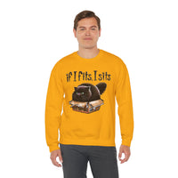 If I Fits I Sits, Cat in a Box – Gildan Heavy Blend | Trendy Women’s and Men's Soft Sweatshirt. Direct to Garment. Printed & Shipped in the USA. Unisex Sizes.