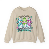 Chillin' With My Snowmies, Winter Snowman – Gildan Heavy Blend | Trendy Women’s Soft Sweatshirt. Direct to Garment. Printed & Shipped in the USA. Unisex Sizes.