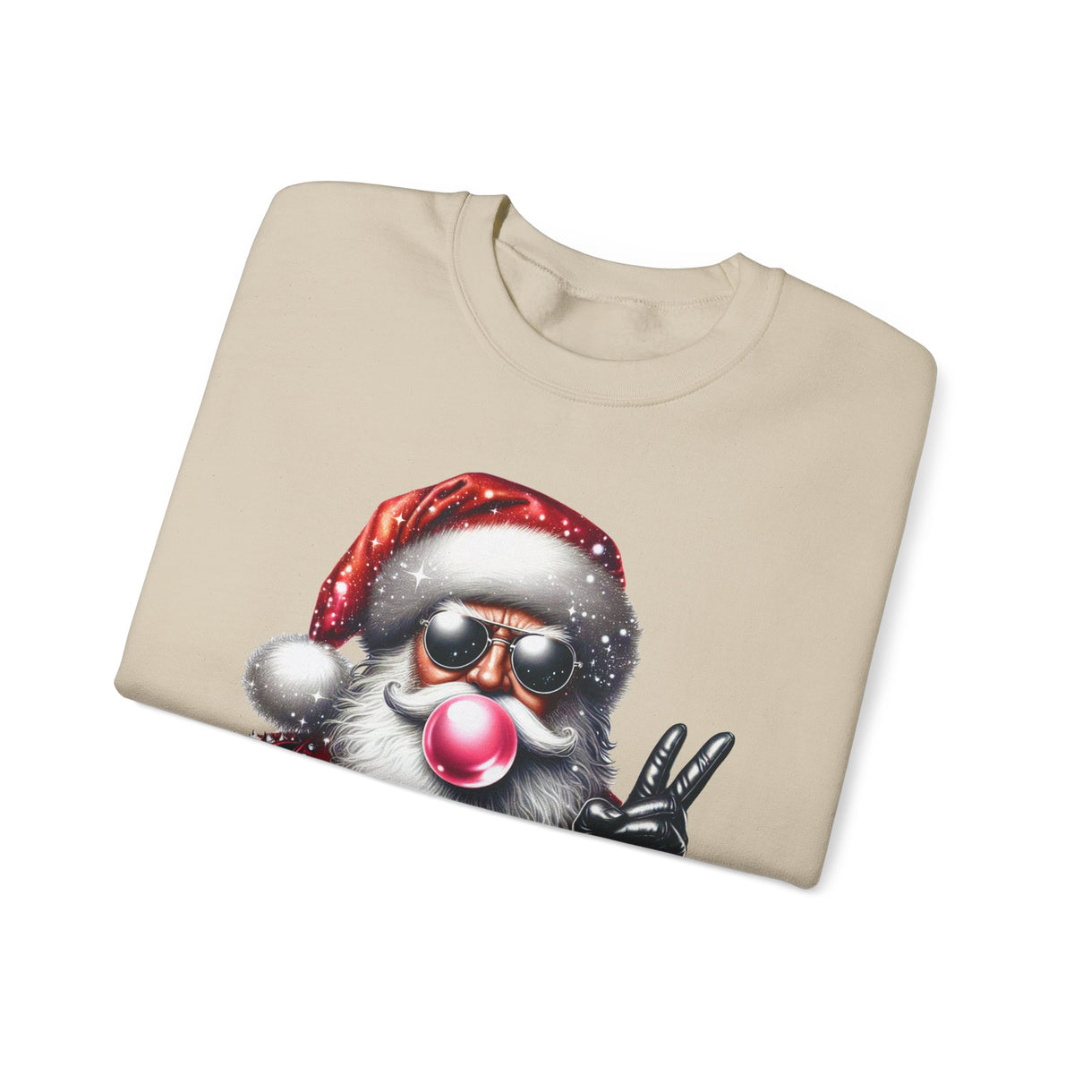 Biker Santa Leather Jacket Bubblegum – Gildan Heavy Blend | Trendy Women’s and Men's Soft Sweatshirt. Direct to Garment. Printed & Shipped in the USA. Unisex Sizes.