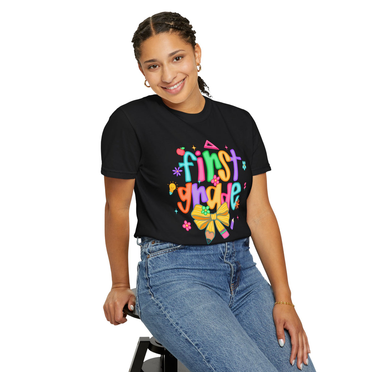 Coquette First Grade Pencil Bow - Comfort Colors | Trendy Women's T-Shirt. Direct to Garment. Printed & Shipped in the USA. Unisex Sizes.