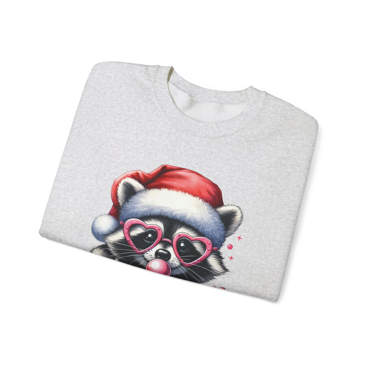 Merry Trashmas Bubblegum Raccoon w/Santa Hat Christmas – Gildan Heavy Blend | Trendy Women’s Soft Sweatshirt. Direct to Garment. Printed & Shipped in the USA. Unisex Sizes.