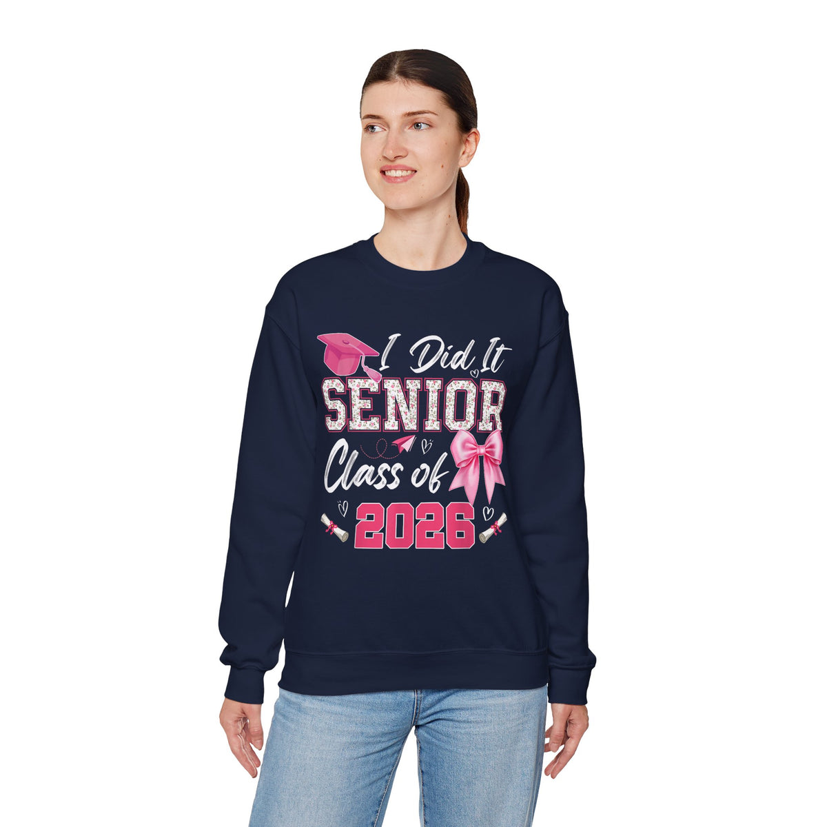 Class of 2026 I Did It Senior Coquette Bow Graduation – Gildan Heavy Blend | Trendy Women’s Soft Sweatshirt. Direct to Garment. Printed & Shipped in the USA. Unisex Sizes.