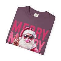 Pink Merry Christmas Bubblegum Santa - Comfort Colors | Trendy Women's T-Shirt. Direct to Garment. Printed & Shipped in the USA. Unisex Sizes.