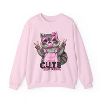 Cute But Feral, Raccoon in Pink Bibs – Gildan Heavy Blend | Trendy Women’s Soft Sweatshirt. Direct to Garment. Printed & Shipped in the USA. Unisex Sizes.