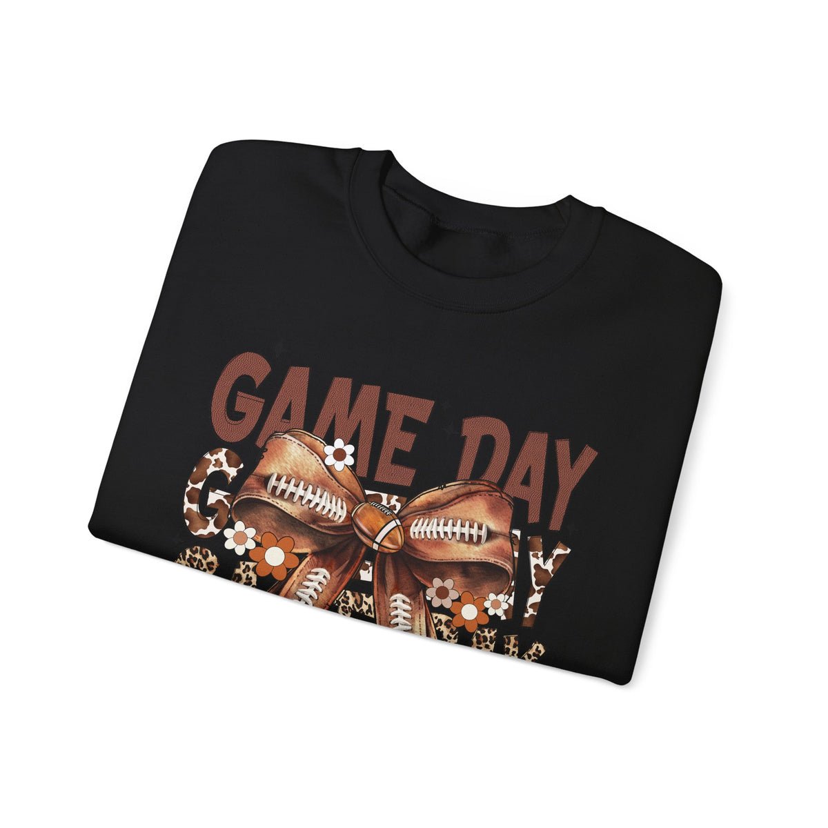 Game Day - Football Bow – Gildan Heavy Blend | Trendy Women’s Soft Sweatshirt. Direct to Garment. Printed & Shipped in the USA. Unisex Sizes.