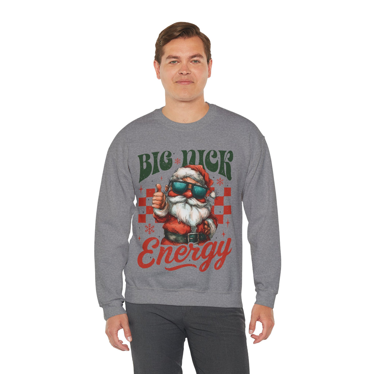 Big Nick Energy - Retro Santa Thumbs Up – Gildan Heavy Blend | Trendy Men's and Women’s Soft Sweatshirt. Direct to Garment. Printed & Shipped in the USA. Unisex Sizes.