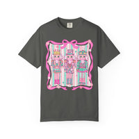 Coquette Pastel Christmas Nutcracker Trio Pink and Green - Comfort Colors | Trendy Women's T-Shirt. Direct to Garment. Printed & Shipped in the USA. Unisex Sizes.