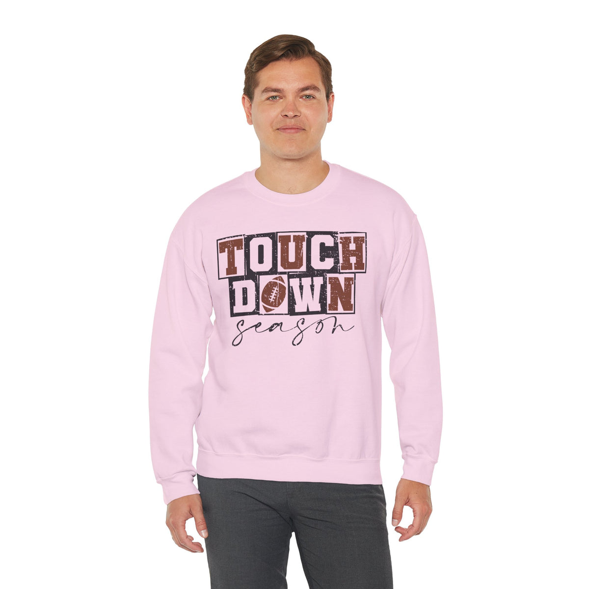 Touchdown Season - Distressed – Gildan Heavy Blend | Trendy Men's and Women’s Soft Sweatshirt. Direct to Garment. Printed & Shipped in the USA. Unisex Sizes.