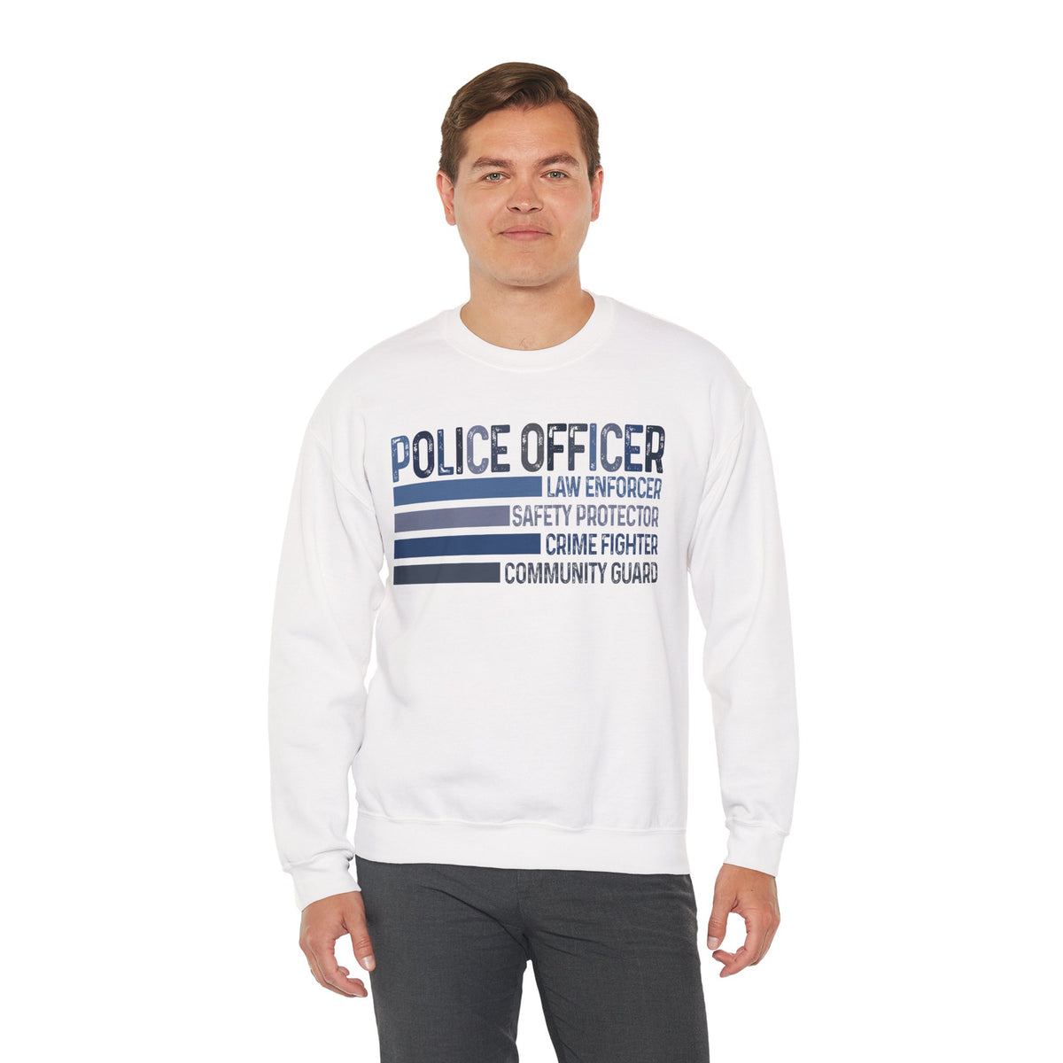 Police Officer - Description – Gildan Heavy Blend | Trendy Men's and Women’s Soft Sweatshirt. Direct to Garment. Printed & Shipped in the USA. Unisex Sizes.