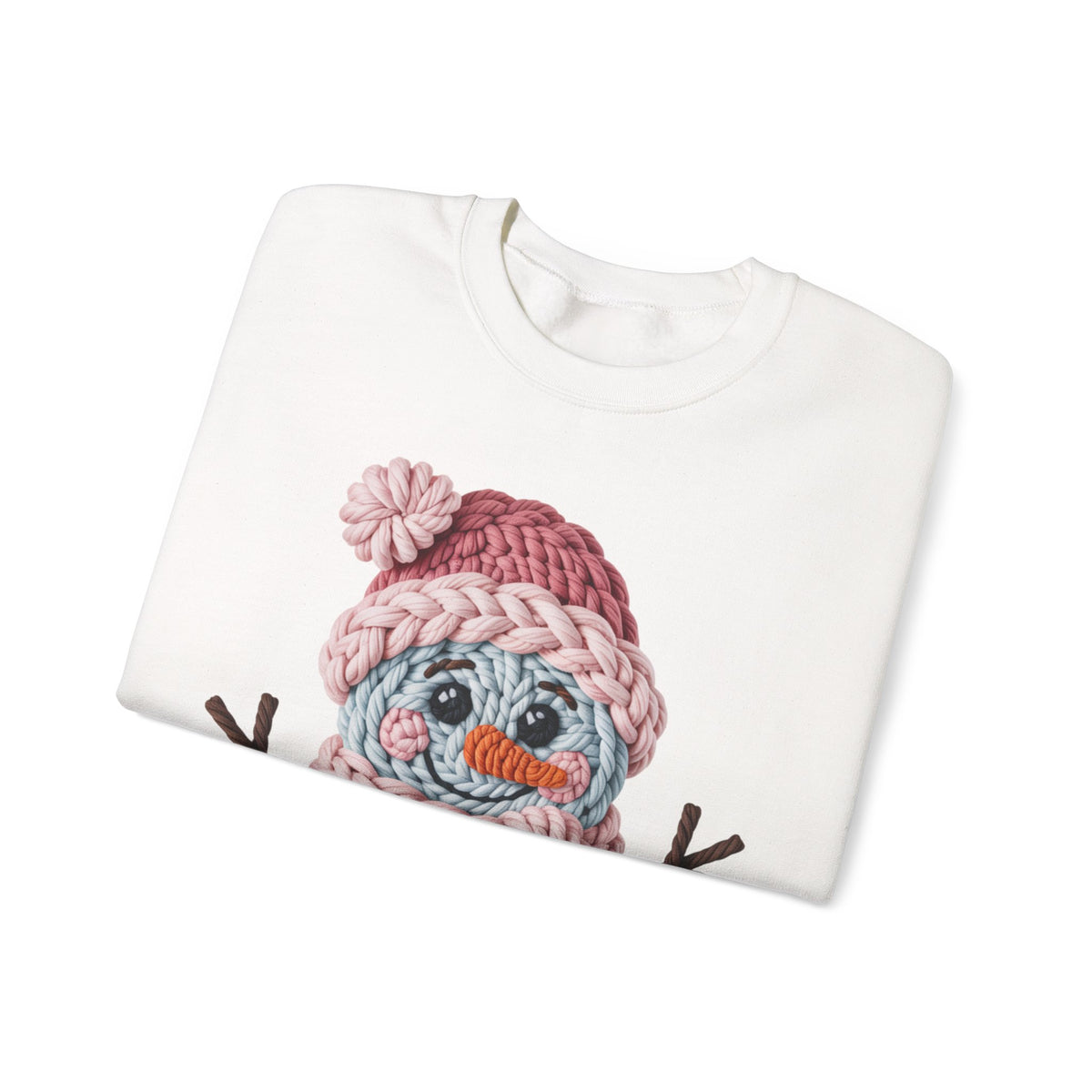 Cute Yarn Snowman - Pink Scarf Faux Yarn – Gildan Heavy Blend | Trendy Women’s Soft Sweatshirt. Direct to Garment. Printed & Shipped in the USA. Unisex Sizes.