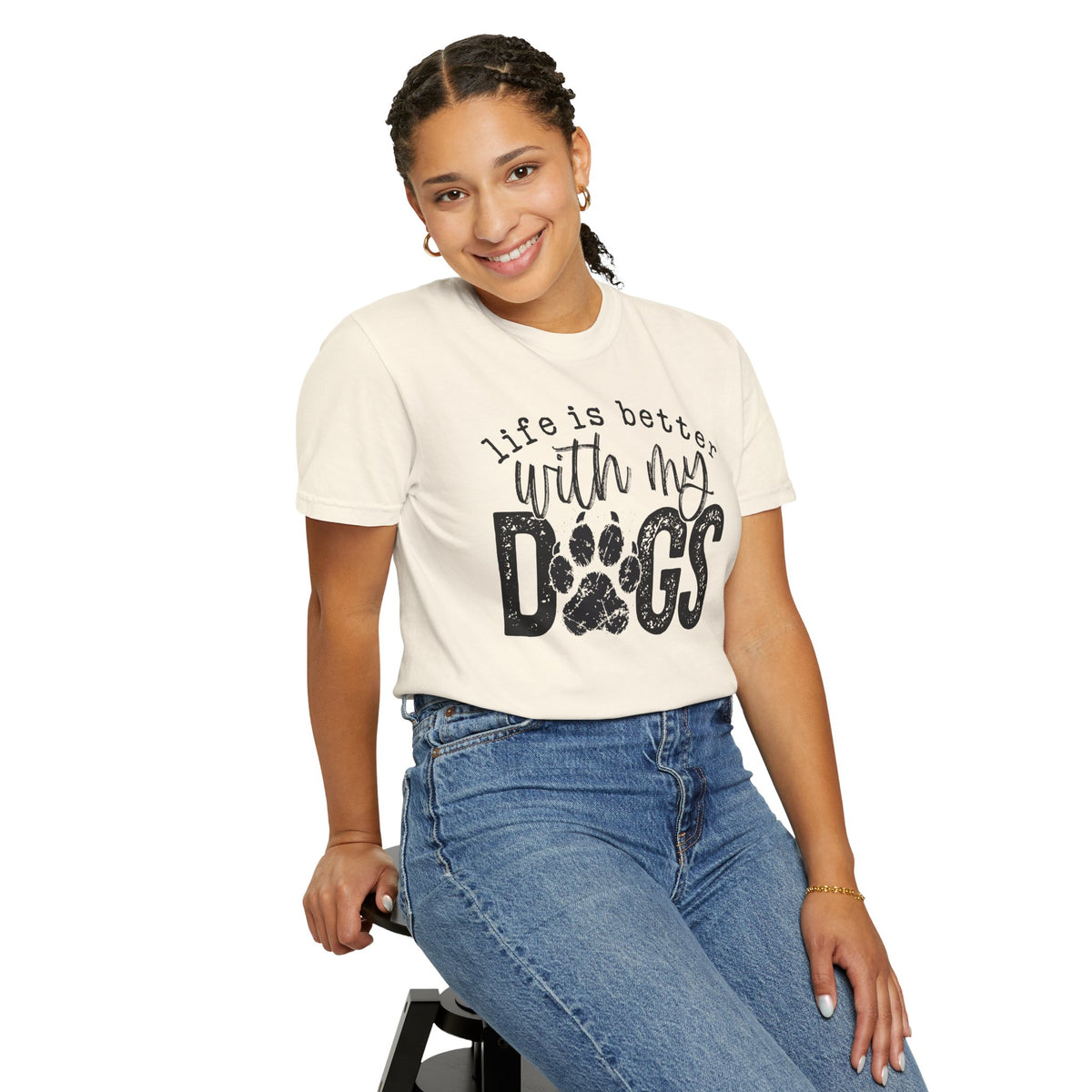 Life Is Better With My Dogs, Distressed - Comfort Colors | Trendy Women's and Men's T-Shirt. Direct to Garment. Printed & Shipped in the USA. Unisex Sizes.