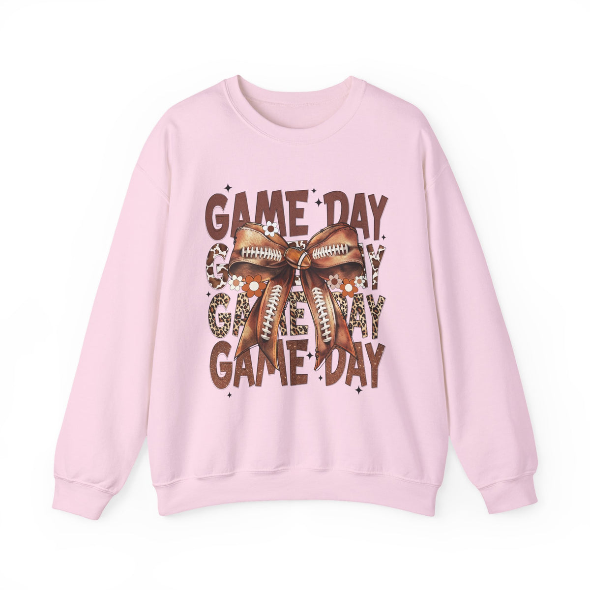 Game Day - Football Bow – Gildan Heavy Blend | Trendy Women’s Soft Sweatshirt. Direct to Garment. Printed & Shipped in the USA. Unisex Sizes.
