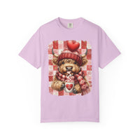 Highland Cow Be Mine, Red Checkered - Comfort Colors | Trendy Women's T-Shirt. Direct to Garment. Printed & Shipped in the USA. Unisex Sizes.