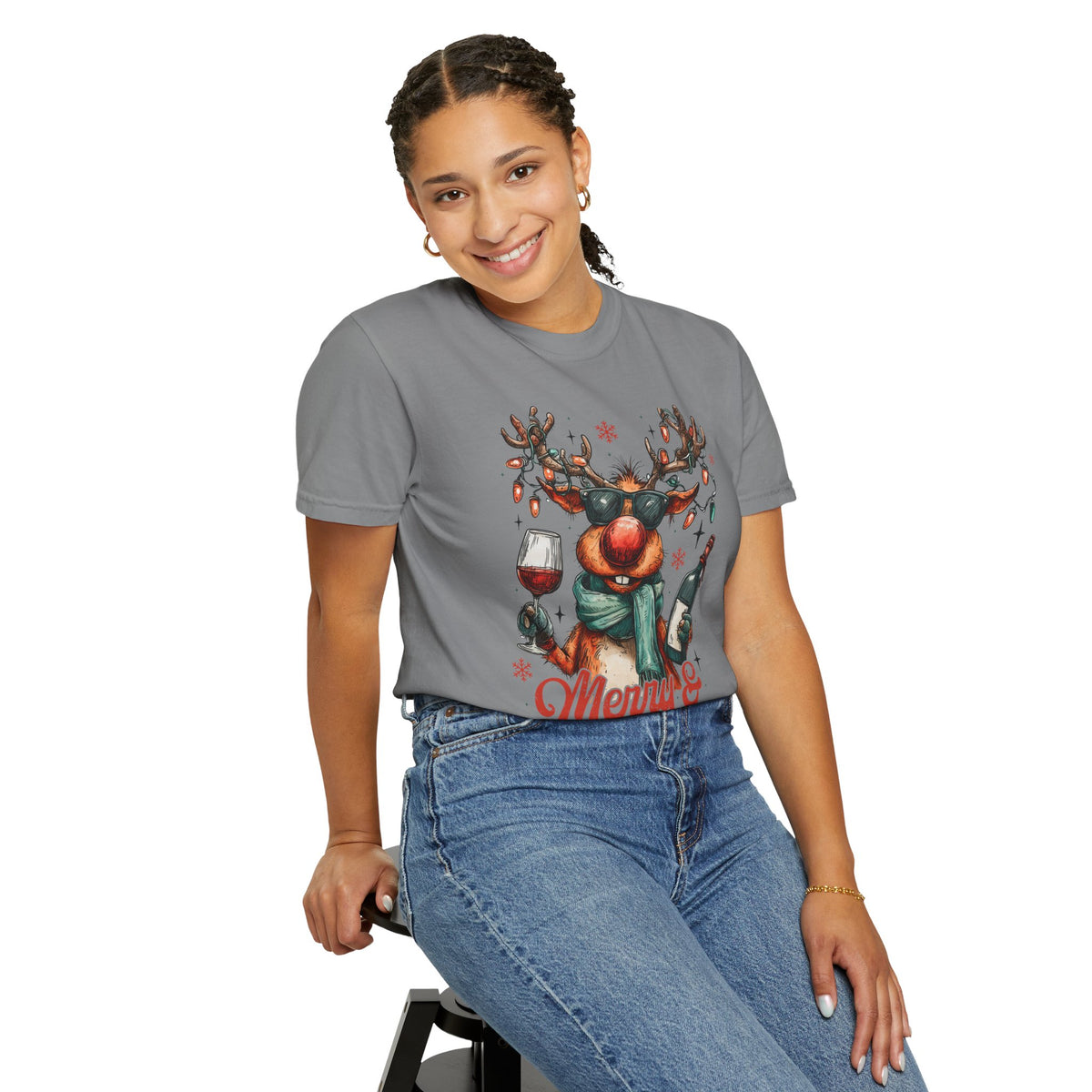 Merry & Mischievous Reindeer - Comfort Colors | Trendy Women's and Men's T-Shirt. Direct to Garment. Printed & Shipped in the USA. Unisex Sizes.