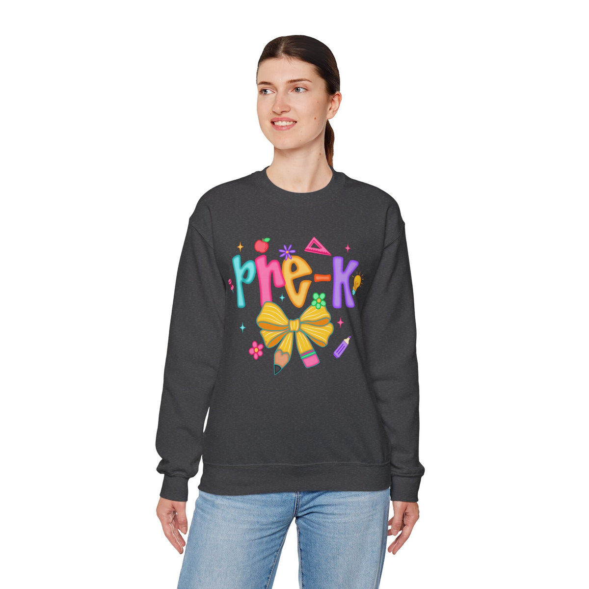 Coquette Pre-K Pencil Bow – Gildan Heavy Blend | Trendy Women’s Soft Sweatshirt. Direct to Garment. Printed & Shipped in the USA. Unisex Sizes.