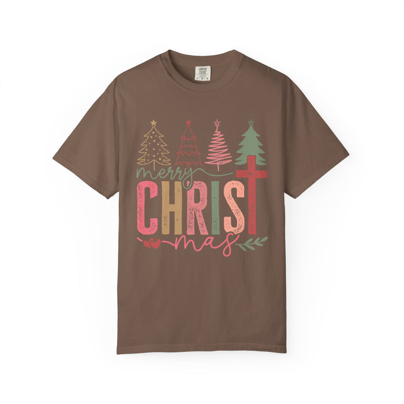Merry ChrisTmas Christian Faith Graphic - Comfort Colors | Trendy Women's T-Shirt. Direct to Garment. Printed & Shipped in the USA. Unisex Sizes.