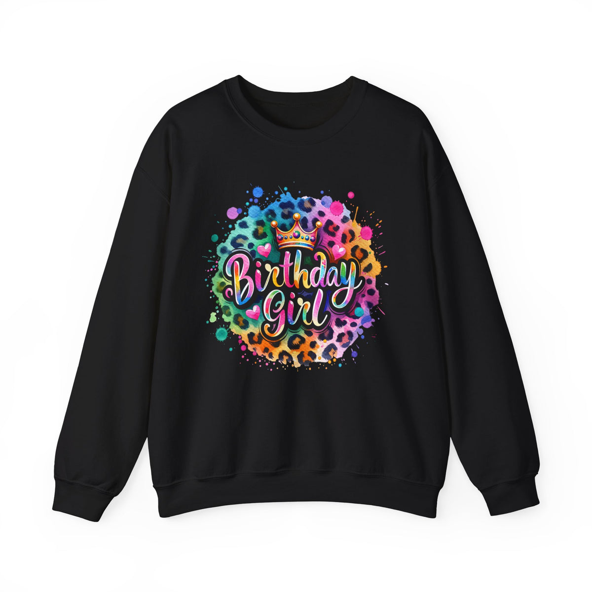 Birthday Girl, Neon Leopard – Gildan Heavy Blend | Trendy Women’s Soft Sweatshirt. Direct to Garment. Printed & Shipped in the USA. Unisex Sizes.