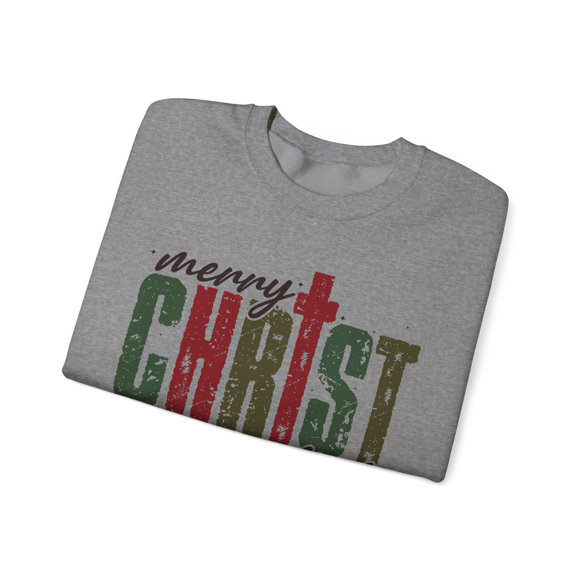 Distressed Merry ChrisTmas Faith Christian – Gildan Heavy Blend | Trendy Women’s Soft Sweatshirt. Direct to Garment. Printed & Shipped in the USA. Unisex Sizes.