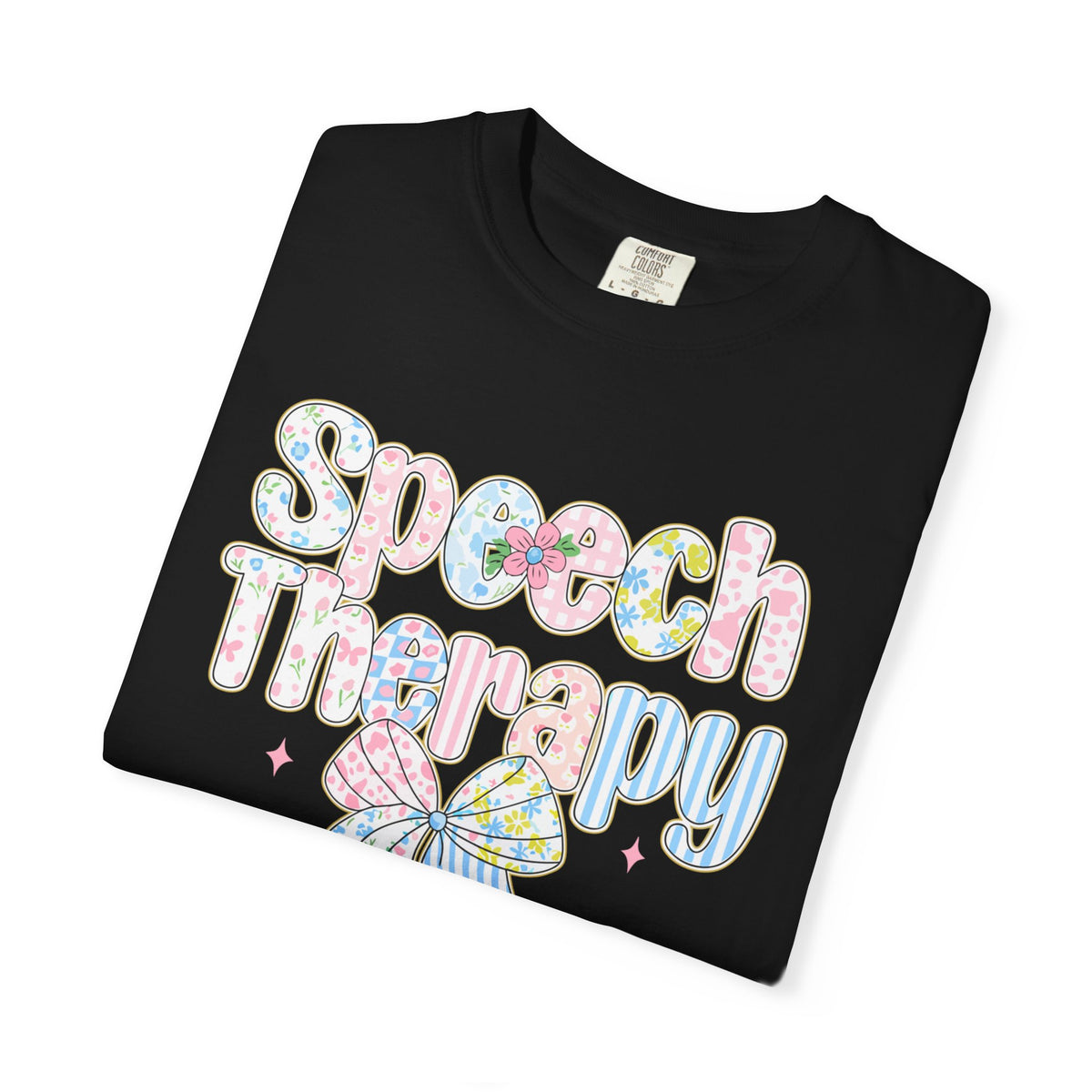 Speech Therapy - Pink Blue Coquette - Comfort Colors | Trendy Women's T-Shirt. Direct to Garment. Printed & Shipped in the USA. Unisex Sizes.
