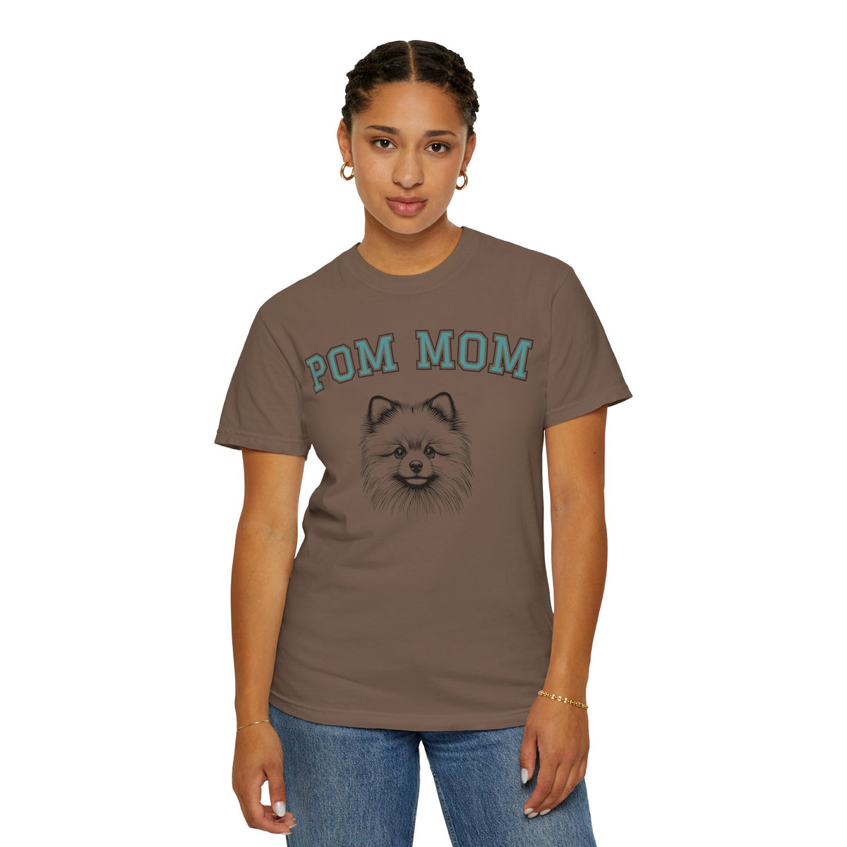 Pom Mom, Varsity - Comfort Colors | Trendy Women's T-Shirt. Direct to Garment. Printed & Shipped in the USA. Unisex Sizes.