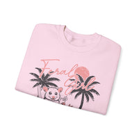 Feral Girl Summer, Possum on a Beach – Gildan Heavy Blend | Trendy Women’s Soft Sweatshirt. Direct to Garment. Printed & Shipped in the USA. Unisex Sizes.