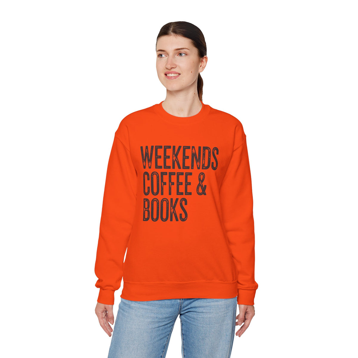 Weekends, Coffee & Books – Gildan Heavy Blend | Trendy Women’s and Men's Soft Sweatshirt. Direct to Garment. Printed & Shipped in the USA. Unisex Sizes.