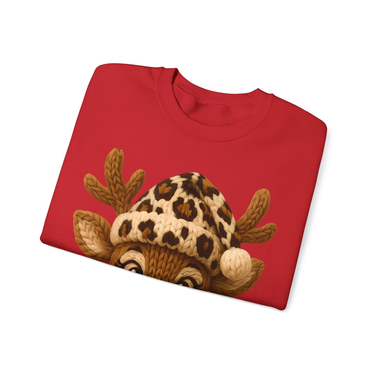 Rudolph Reindeer Leopard Santa Hat Christmas – Gildan Heavy Blend | Trendy Women’s Soft Sweatshirt. Direct to Garment. Printed & Shipped in the USA. Unisex Sizes.