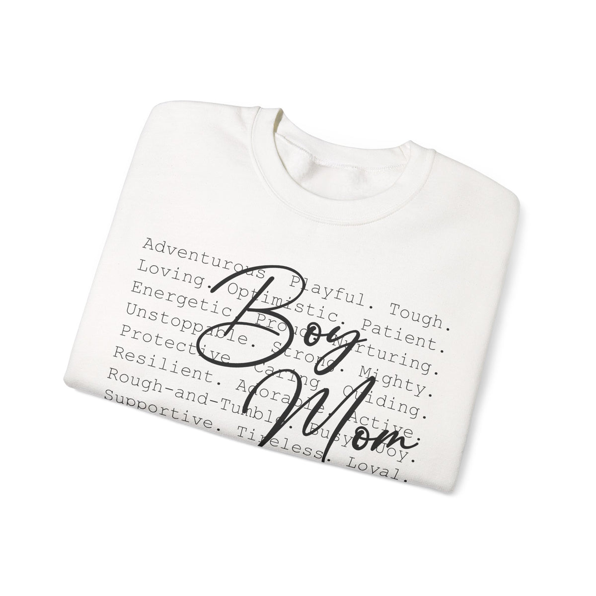 Boy Mom Typography – Gildan Heavy Blend | Trendy Women’s Soft Sweatshirt. Direct to Garment. Printed & Shipped in the USA. Unisex Sizes.