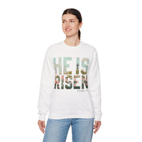He Is Risen, Christian Floral Easter – Gildan Heavy Blend | Trendy Women’s Soft Sweatshirt. Direct to Garment. Printed & Shipped in the USA. Unisex Sizes.