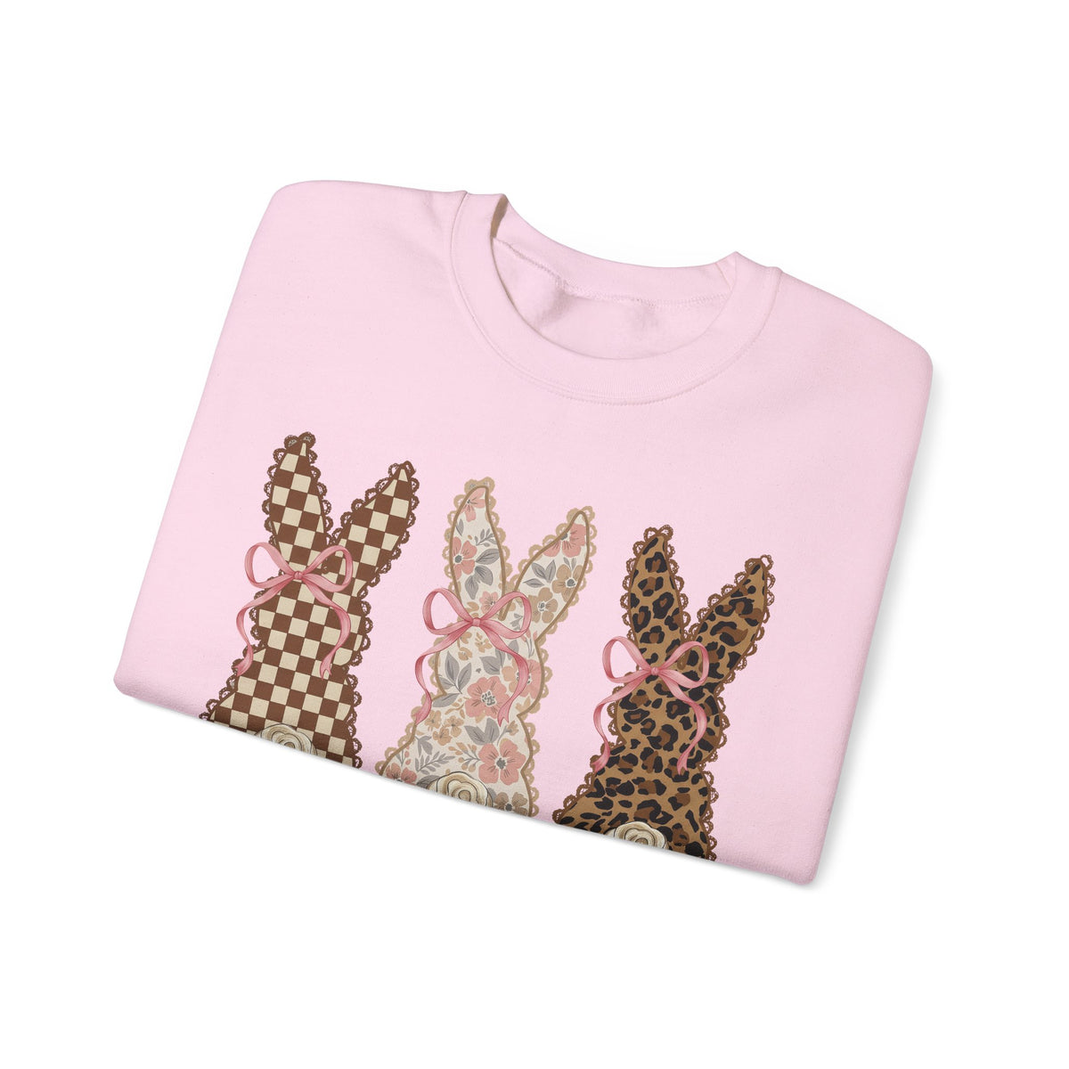 Easter Bunny Trio - Checkered, Floral & Leopard – Gildan Heavy Blend | Trendy Women’s Soft Sweatshirt. Direct to Garment. Printed & Shipped in the USA. Unisex Sizes.